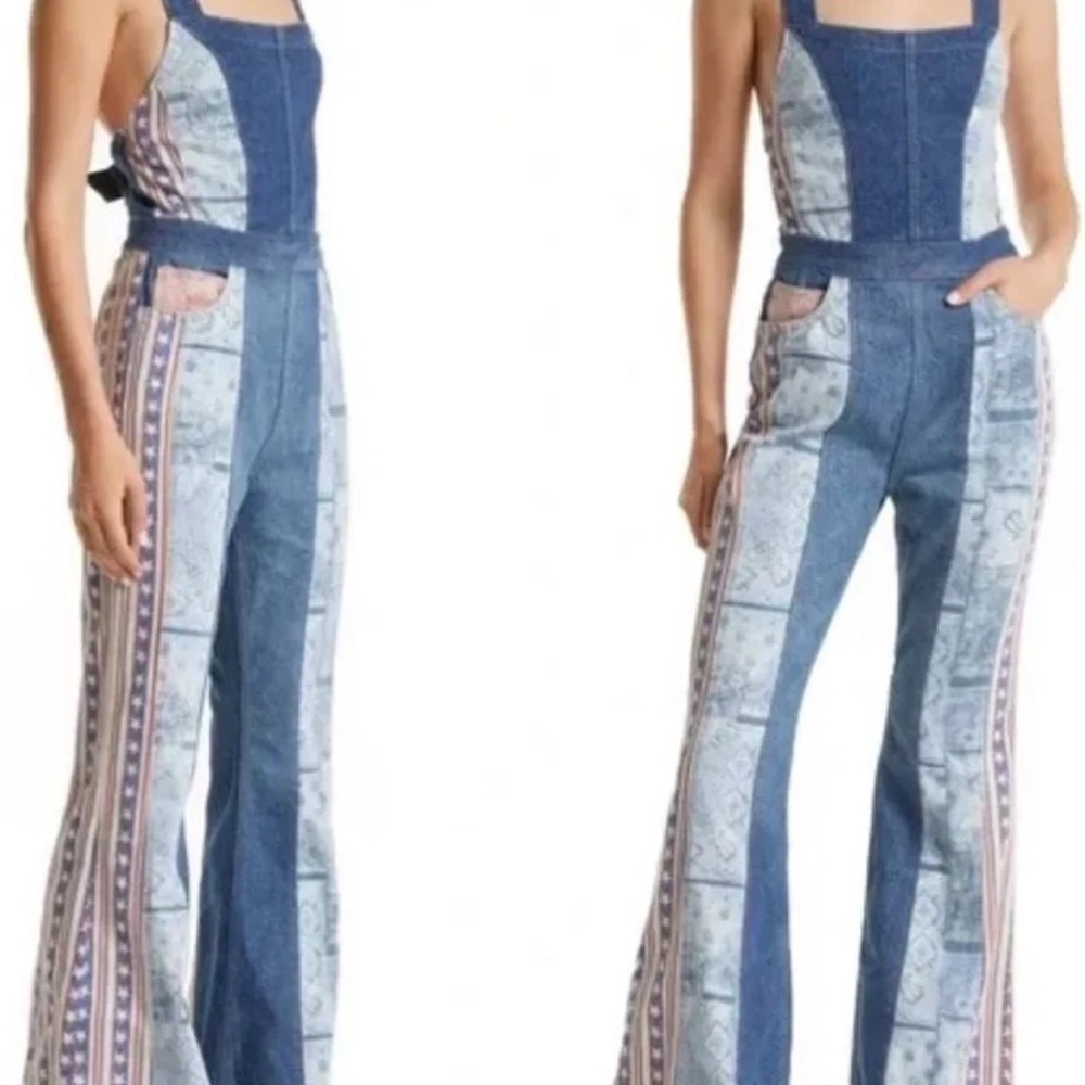 Free People Americans stars and stripe denim jumpsuit